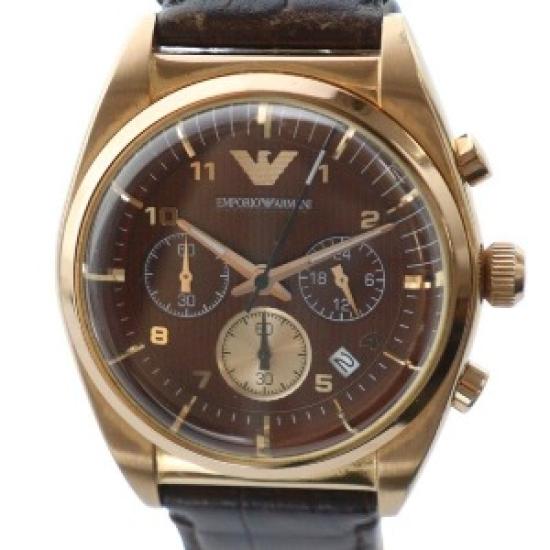 

Подержанные мужские кварцевые часы-хронограф Emporio Armani AR-0371 с календарем, коричневым циферблатом, кожаным ремешком, стильный аналоговый дизайн коричневый