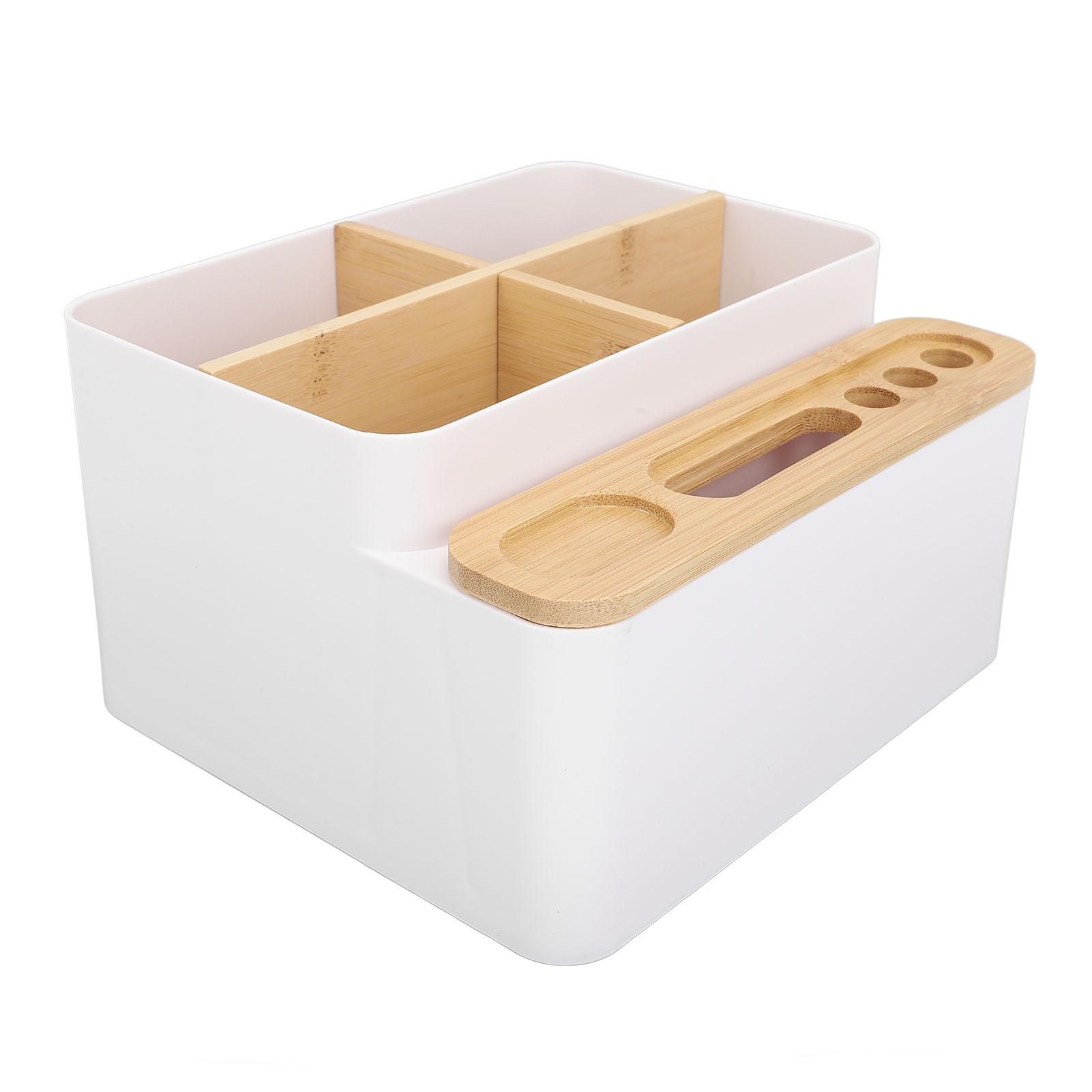 

Настольный органайзер с несколькими отделениями, аккуратное хранение, белый PS бамбуковый деревянный настольный органайзер для ручек