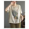 Cotton and Linen T-shirt Women's Short-sleeved Summer New Style Women's Top Loose Retro Printed Large Size