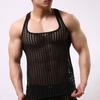 Fashion Round Neck Solid Color Tank Tops Men's Hollow Out Grid Mesh Breathable Sleeveless Summer