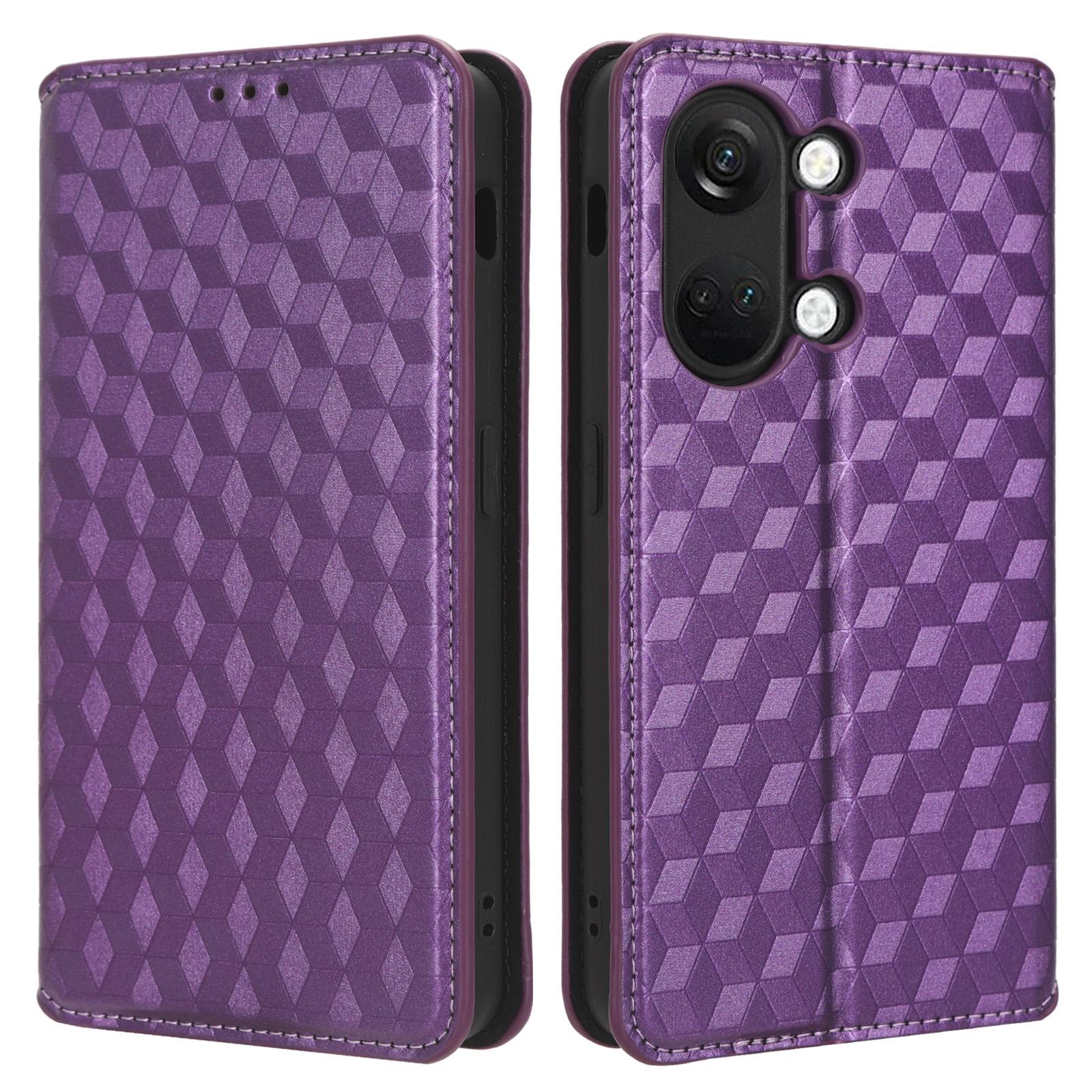 

For OnePlus Nord 3 5G/Ace 2V Imprinted Rhombus Pattern PU Leather Phone Cover Stand Phone Wallet Case Purple