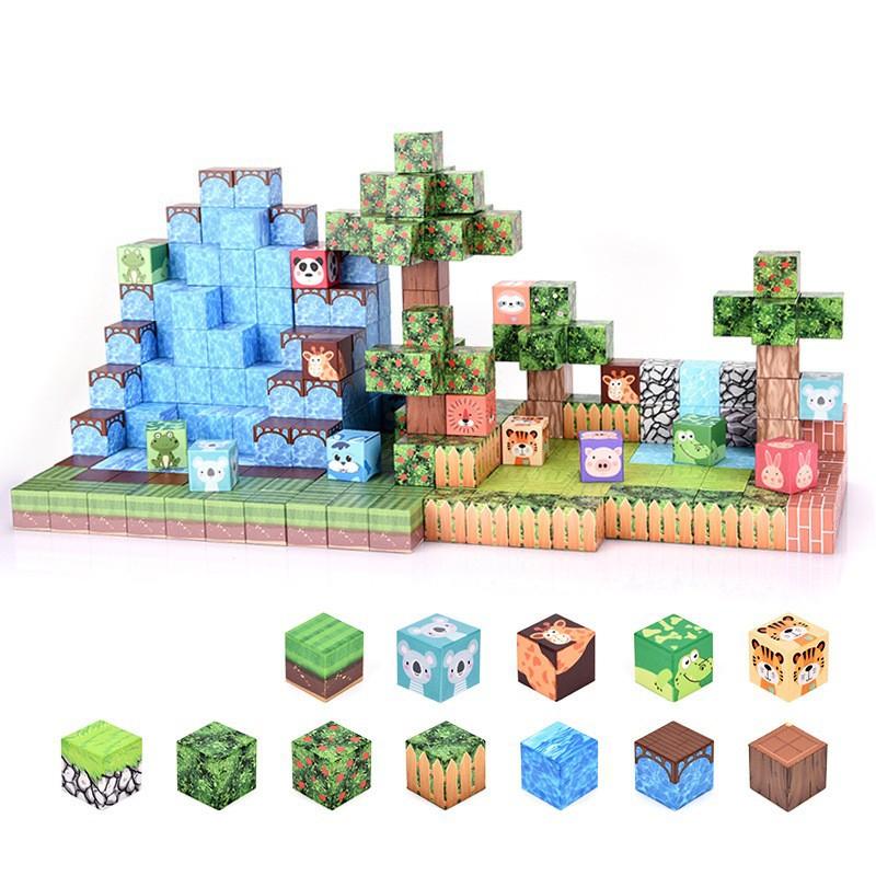 Magnetic Building Blocks Mine World Brick Cube Toys Set Stem Sensory Best Gift For Boy Girl Children Yi Lin 100Pcs