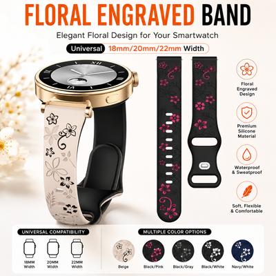 18mm 20mm 22mm Geblümtes Graviertes Armband für Samsung Galaxy Watch 7 6 5 4 FE Schickes Silikonarmband Damen Für Huawei Watch GT6/5/4Pro 46/41mm/Active 2 correa