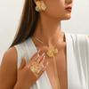 Set di Gioielli Floreali Geometrici alla Moda per Donna Orecchini a Pendente Floreali Texturizzati e Collana a Y Anello da Festa e Matrimonio Indossabile in Tutte le Stagioni