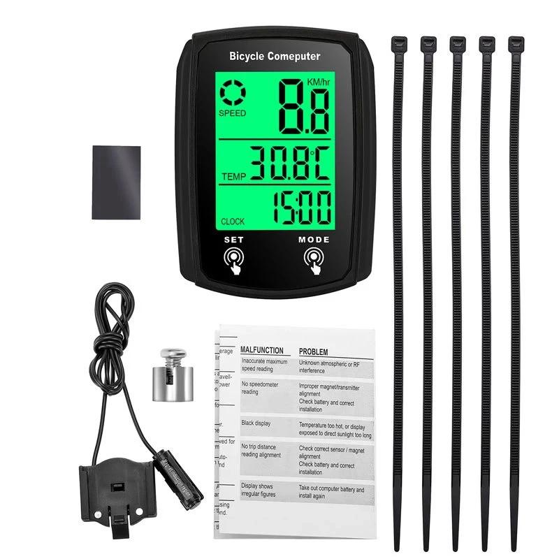 

Bicycle Computer LCD Digital Wired Cycling Computer Speedometer Bike Speed Odometer With Backlight bike Accessories чёрный