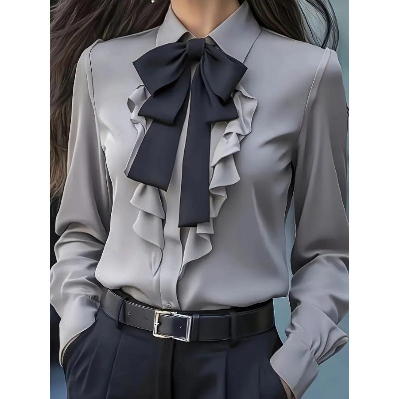 TIFICY Camicette e camicie con collo a polo a maniche lunghe con stampa tinta unita primavera autunno moda casual da donna