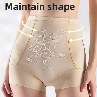 High Waist Butt Lifter Briefs Embroidery Flower Tummy Control Underwear  Women