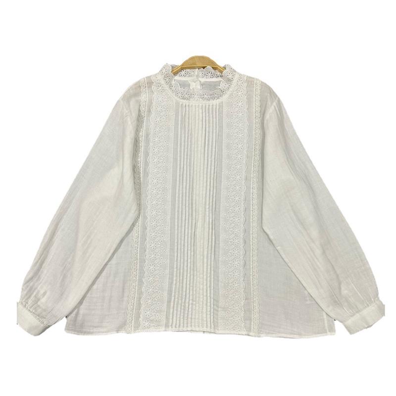 

Johnature Хлопковые женские блузки Весенние повседневные однотонные белые винтажные женские рубашки с оборками One Size белый