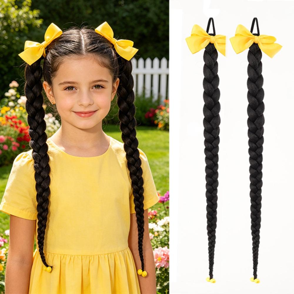 

2pcs Synthetic Children s Bowknot Pigtail Hair Extensions Ponytail Hair Piece Daily Use жёлтый