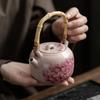 230ML Antique Pink Peony Flower Ru Kiln Lifting Handle Teapot Tea Infuser Pot Tea Brewing Kettle With Filter Chinese Tea Set