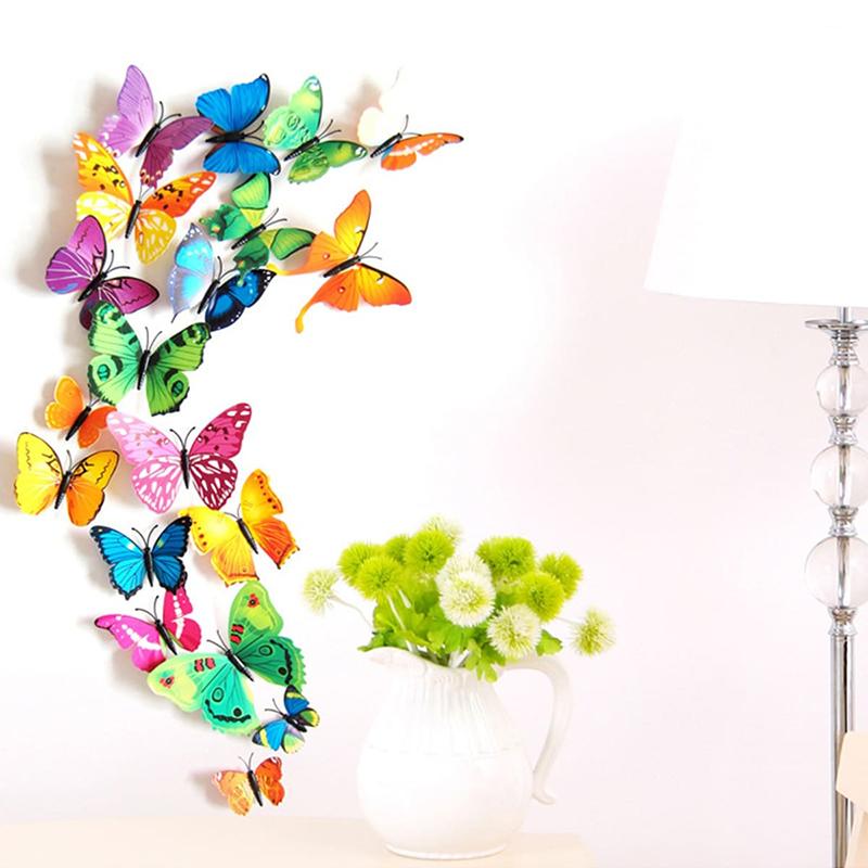 12pcs/set Colour 3D Butterfly Stereo Wall Decoration PVC Magnetic Refrigerator Sticker Simulated Butterfly Scene Layout TMZ