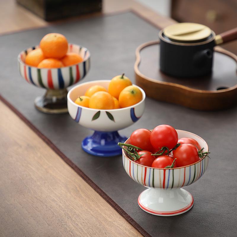 Japanese high foot tea plate Exquisite sacrificial fruit platter Snack Plate Ceramic dessert cup Candy fruit snack Dim sum plate