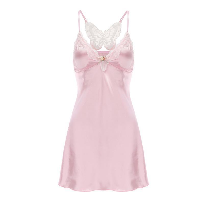 Women's Butterfly Padded Backless Cami Sleep Dress with Robe Lounge Set