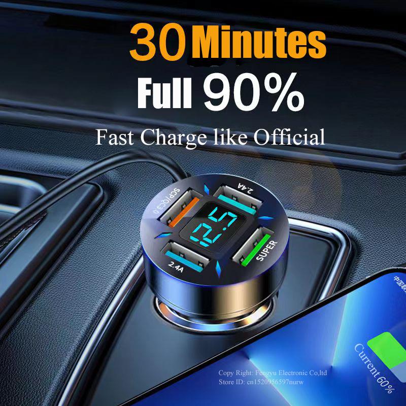 150w Portable Car Charger Fast Charging Adapter 4 Port For Iphone 14 13 Pro Max 12 11 Min Samsung Oneplus Oppo Xiaomi Huawei