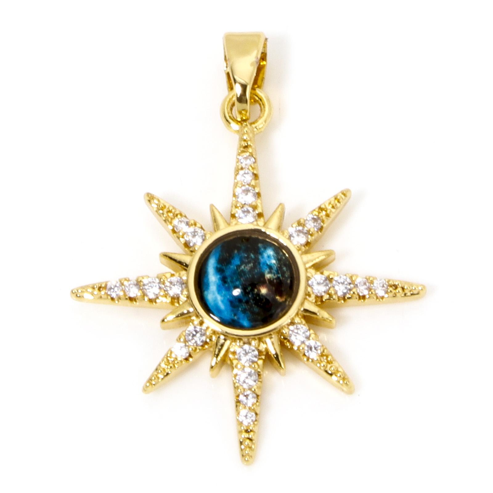 

1 Piece Brass Galaxy Charms Gold Plated Blue Glass Cubic Zirconia Star Sun Moon Pendant For DIY Necklace Bracelet Jewelry Making