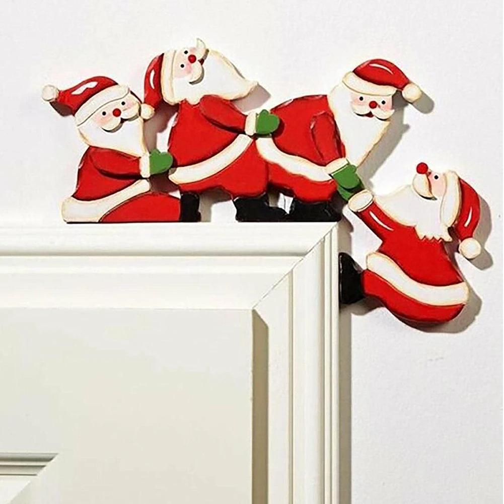Christmas Door Frame Decoration Santa Claus Wooden Christmas Decorations Happy New Year 2025 Door Frame Trim Wood Xmas Decor