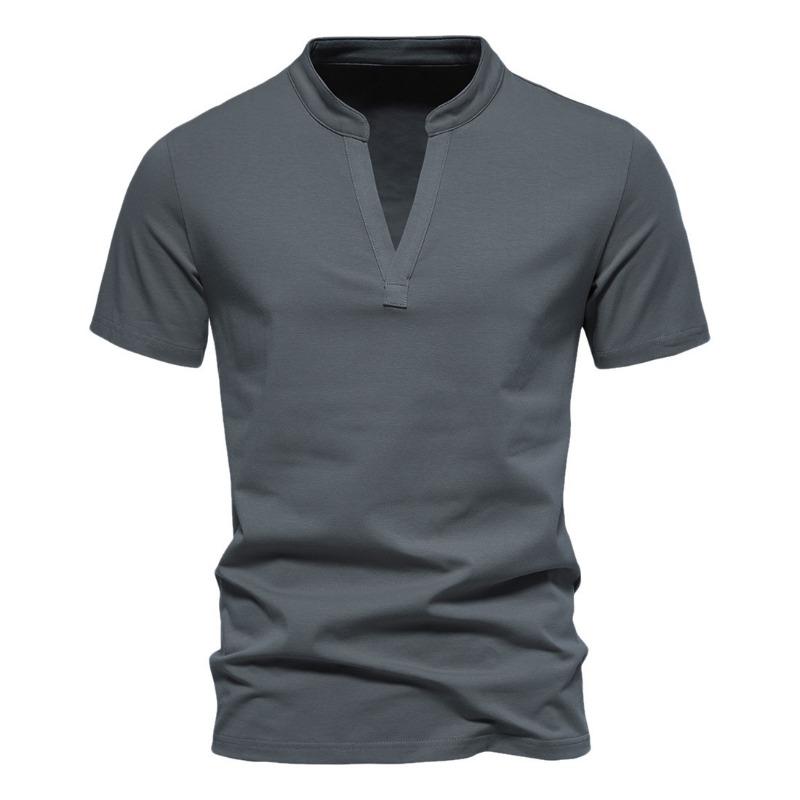 

Men Dark Gray Stand Collar Half Placket Short Sleeve Henley T Shirt M серый