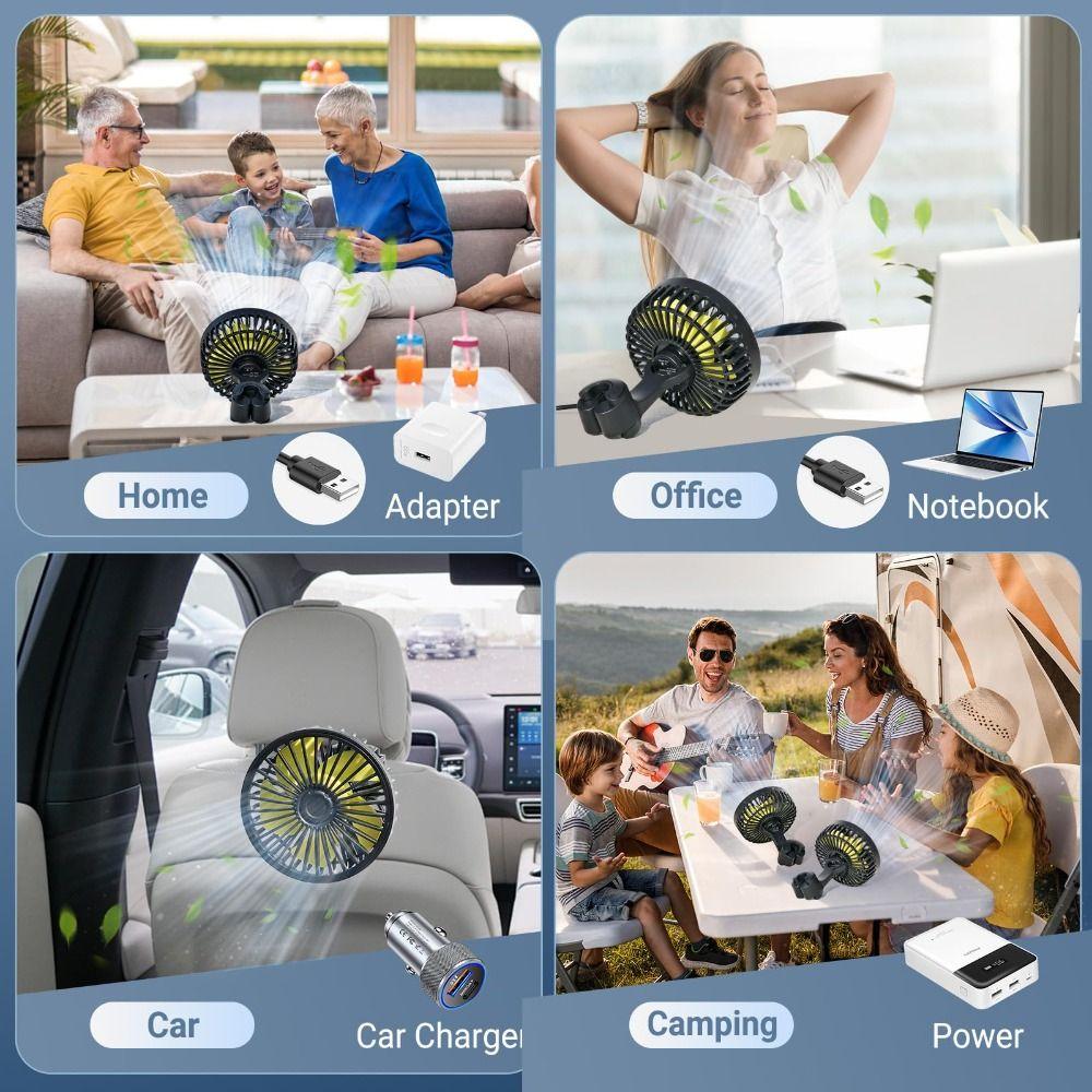 3-speed Adjustable Auto Headrest Cooling Fan USB 360 Rotation Fan  Auto Truck SUV Boat