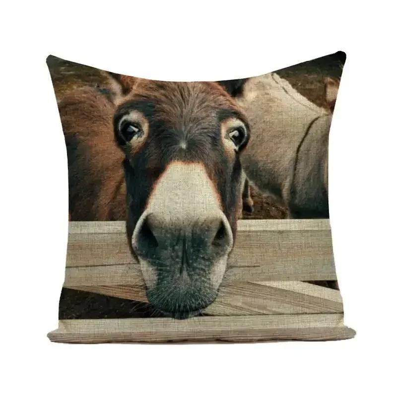 Throw Pillows Cases Watercolor Donkey Cute Animal Face Cushion Cover 45x45cm Home Living Room Decoration Linen Pillowcover Decor