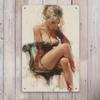 [Vintage-Style Wall Art] Vintage-Style Aluminum Wall Art Sign - 1pc  Elegant Lady Painting Metal Tin  Wall Hanging Decor