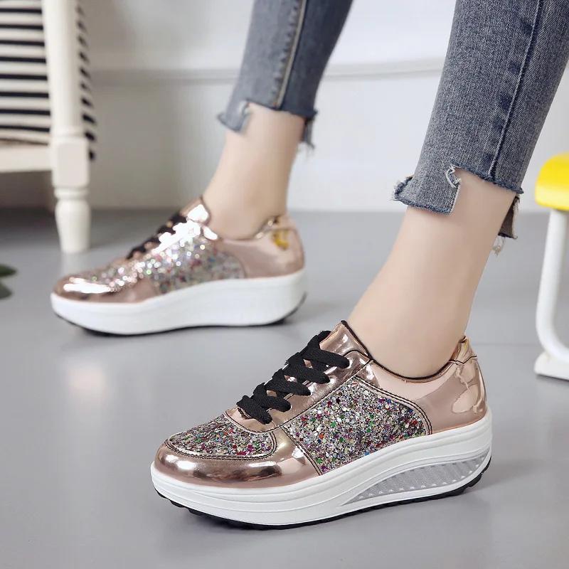 Fashion Woman Shoes Spring Luxury Casual Sneakers Breathable Lace Up Black Fashion Mirror Heel Board Shoes for Women Tenis Femenino