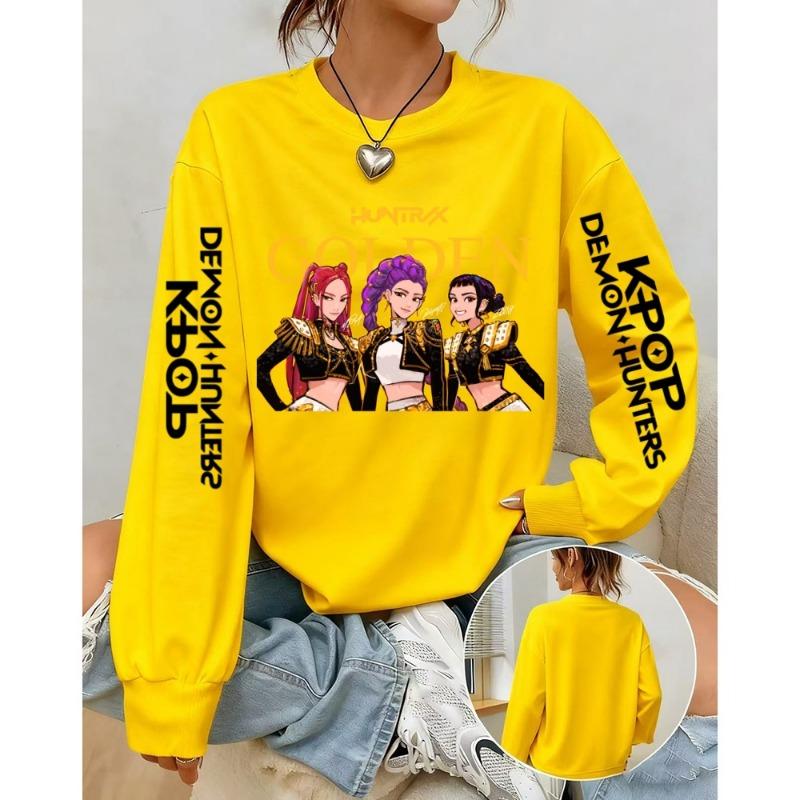 Fashion Women's T-shirt Demon Hunters Anime Print Girl Daily Casual Pullover Spring And Autumn Long Sleeve Sweatshirt Women's Top Tees Clothing