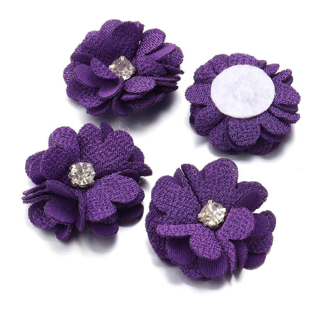 10pcs Colorful Fabric Flower 3.5cm Rhinestone Flower Core Pearl Hemp Flower Applique For DIY Clothing Sewing Headwear Decoration