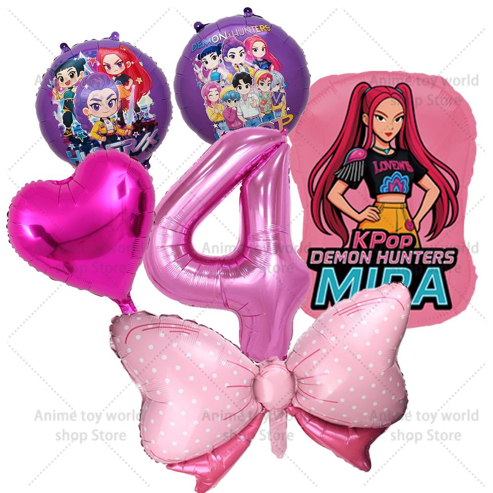 K-pop Demon Hunters Balloons Birthday Party Decoration Number 1-10 Baloon Set Kids Girls Korean Group Globals MIRA RUMI ZOEY Round Sensory Compression