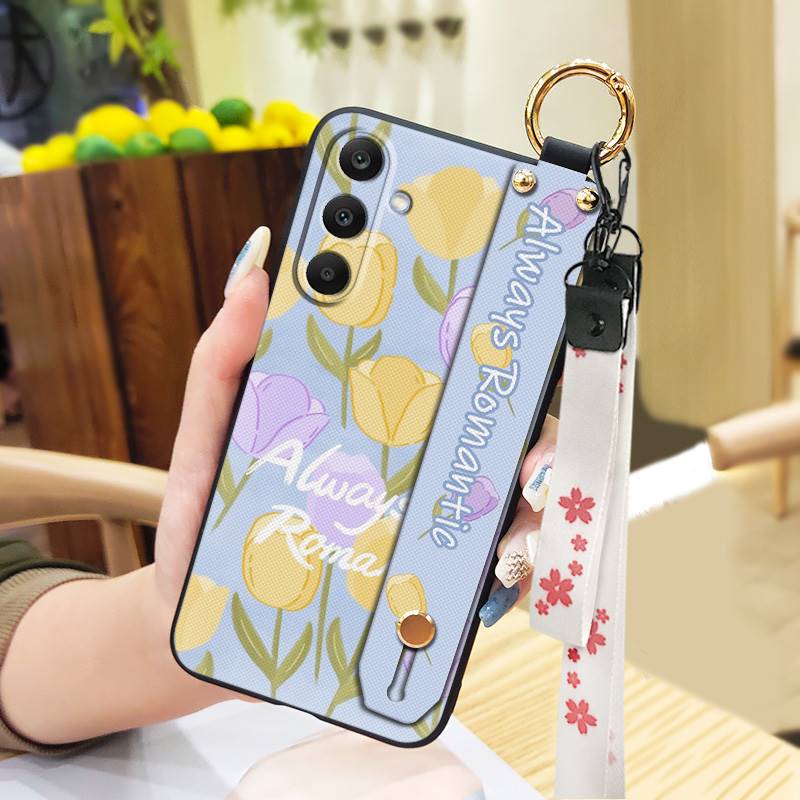 Anti-dust Wrist Strap Phone Case For Samsung Galaxy M56 5G/SM-M566B Kickstand Flower Shockproof Protective Soft case