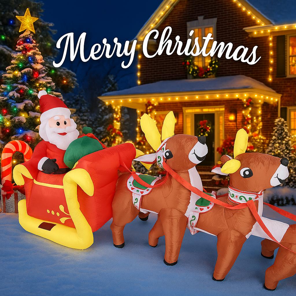12.14FT Inflatable Toy Santa Sleigh Reindeer LED Lit Xmas Yard Party Decoration Christmas Home Supplies Ornament Festive Gift