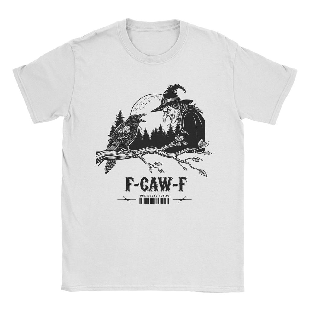 Humorous Black Crow F Caw F Halloween Witch T-Shirt Men Round Neck 100% Cotton T Shirts F-Caw-F Bird Short Sleeve Tee Shirt