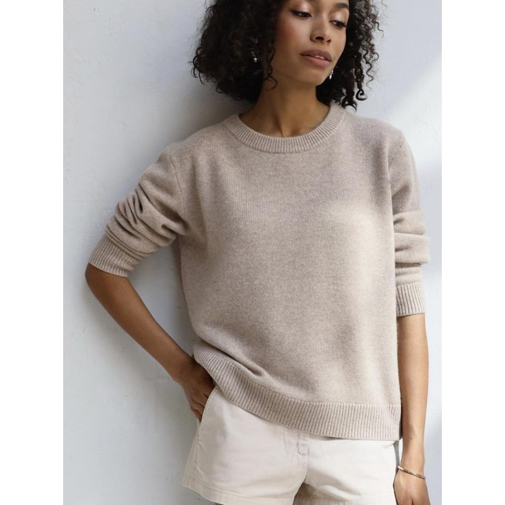 Einfarbiger Rundhals-Pullover für Damen | Weiches Strickoberteil | Lässige lockere Passform