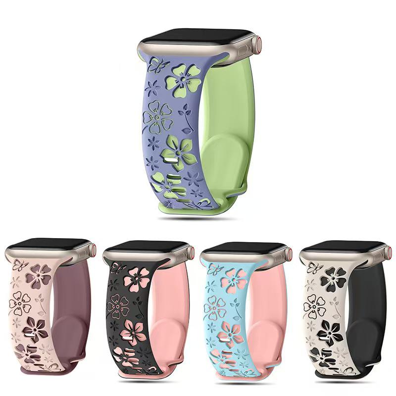 Apple iWatch 3D Carved Floral Laser-Engraved Silicone Band