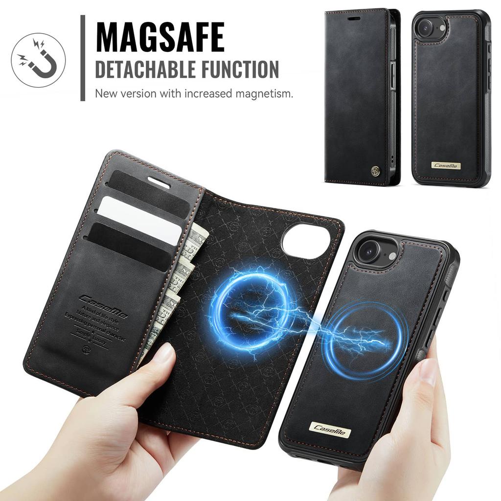 For iPhone 17e Magnetic 2-in-1 Detachable Wallet Case MagSafe Compatible RFID Blocking Card Holder Kickstand Shockproof Cover