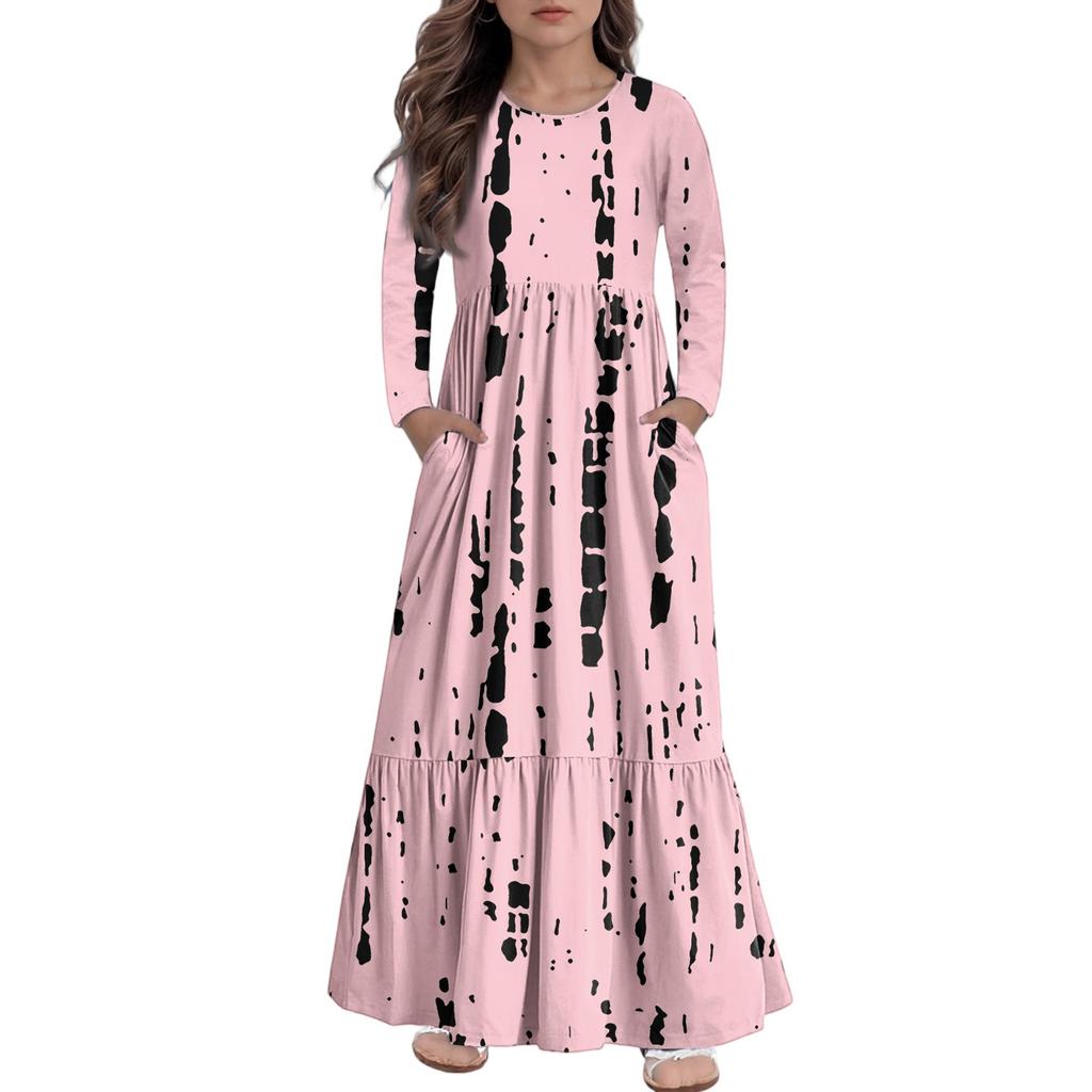 Girls' Maxi Dress Casual Holiday Dresses - Long Sleeve Dress With Pockets For 4-14Y