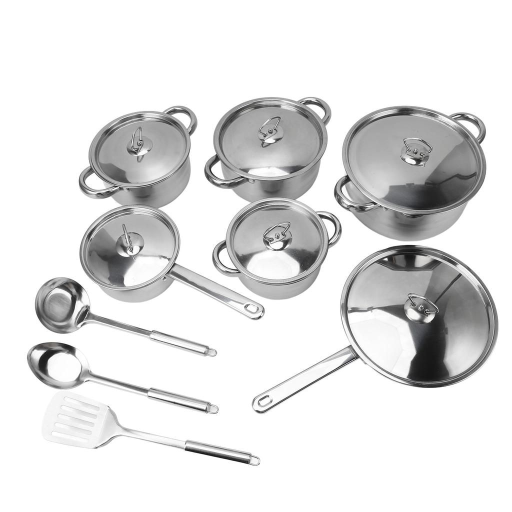 Kitchen Cookware Set Stainless Steel Pots Pans Set with Soup Pot Saute Pan Lids for Home Cooking