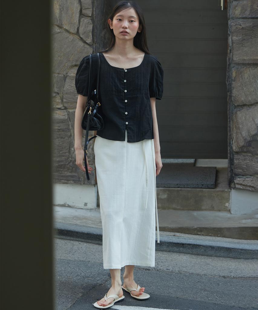 Step Around Belted H-Line Skirt_White