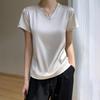 Silk Satin Spring and Summer Women's Short Loose V-neck Solid Color Temperament Simple Inner Short-sleeved T-shirt