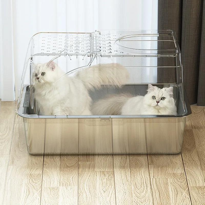 Stainless Steel Cats Toilet Fully Enclosed Easy Clean Large Space Cat Litter Box Leak Proof Cat Litters Pet Supplies Products