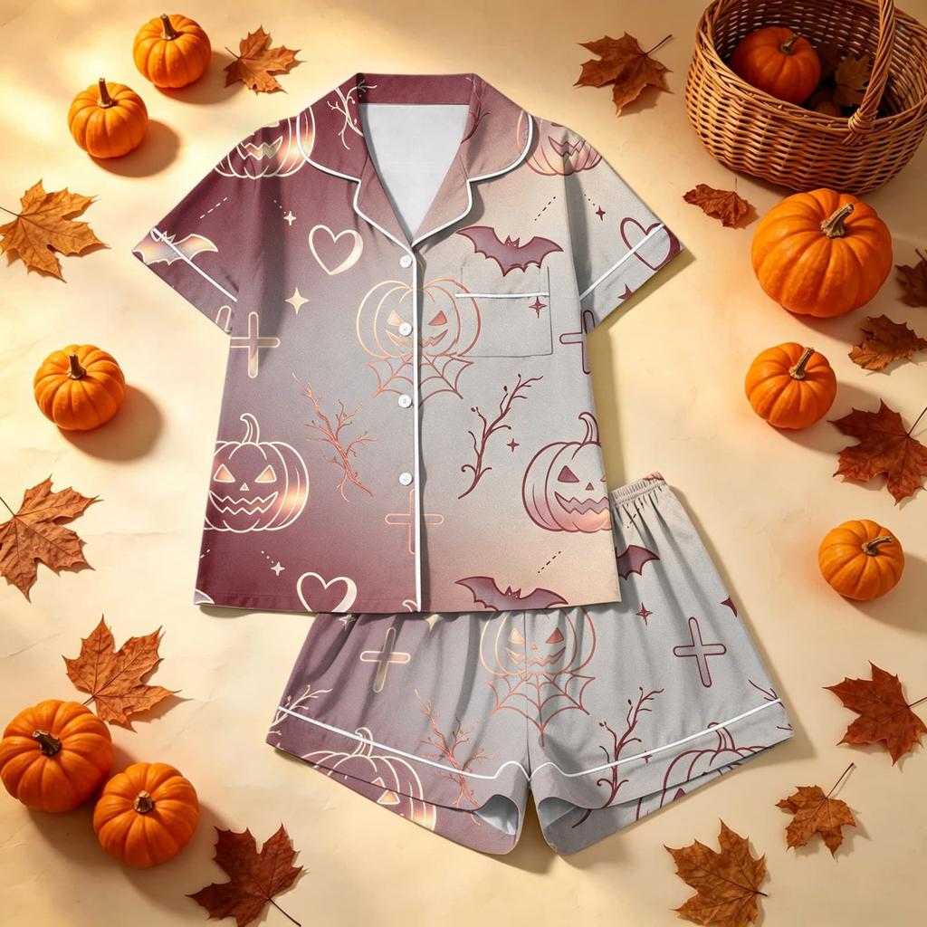 Women's Halloween Print Pajama Set Comfortable Casual Wear Two-Piece Sleepwear