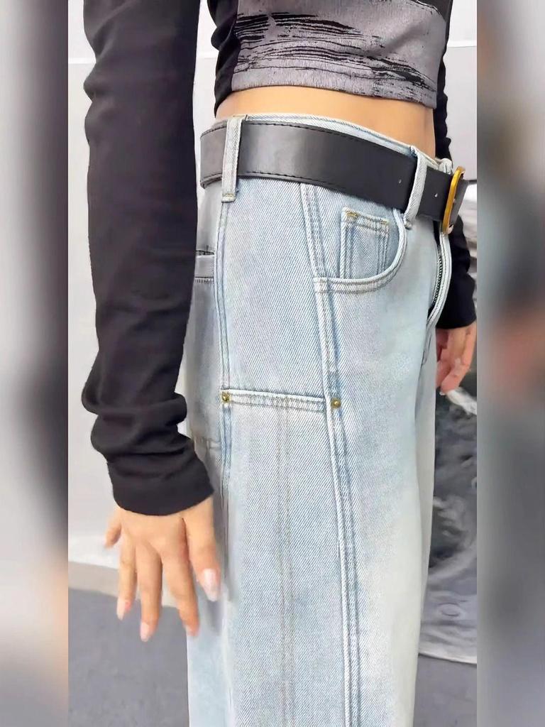 Plus Size Wide Leg Straight Jeans for Pear-Shaped Women – Slimming, Casual, Floor-Length Autumn Pants