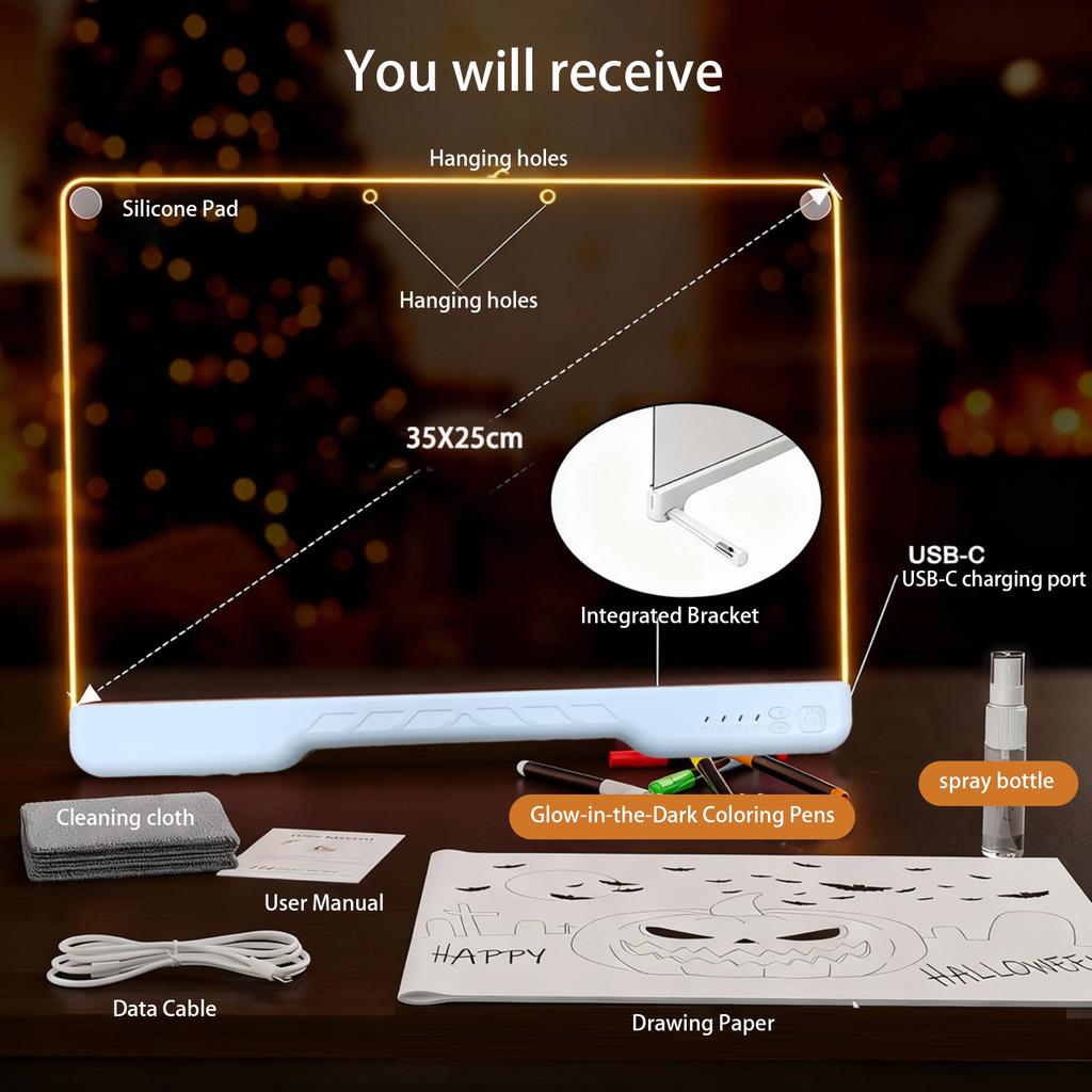 Rechargeable Children's Illuminated Drawing Board  Acrylic Light Board  Writing Board  Night Light With Colored Pens 20ml