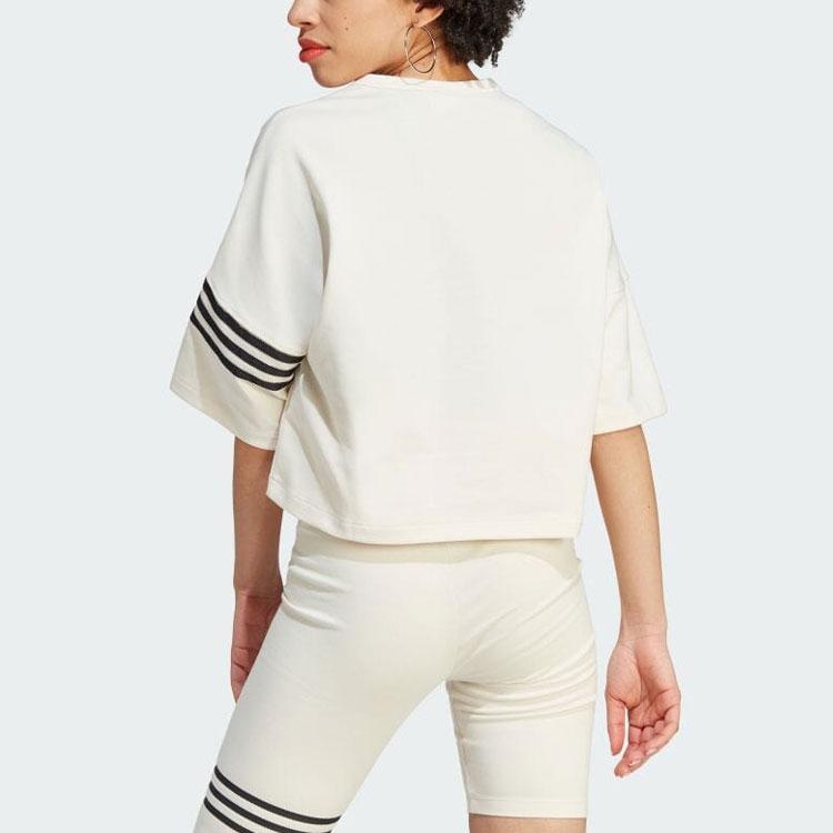 Adidas Originals Trefoil Tre-stripe Colorblock Cropped Kortarmet T-skjorte Dame Topper Beige IM1830