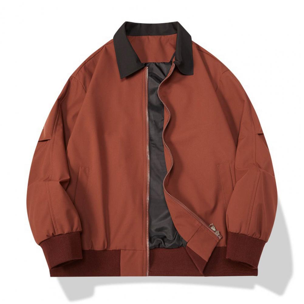 Women Everyday Coat Lapel Long Sleeve Patchwork Color Elastic Hem Jacket Zipper Placket Autumn Outwear