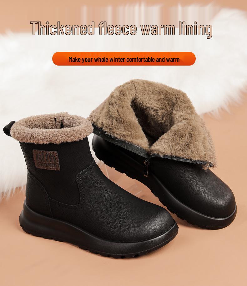 Vinter Halkfria Mode Snökängor - Varma Bomull Plus Sammet Korta Kängor för Medelålders och Äldre Kvinnor