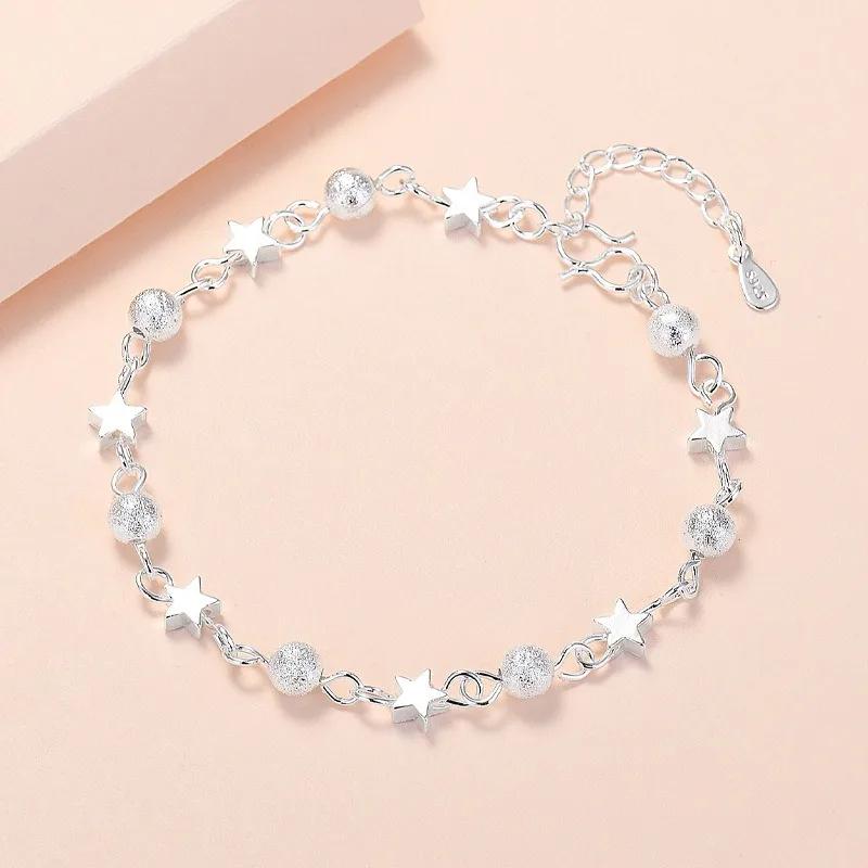 925 Silver Stars Bracelets For Women Fashion Korean Designer Frosted Bead Bracelet Beautiful Party Wedding Jewelry Gift