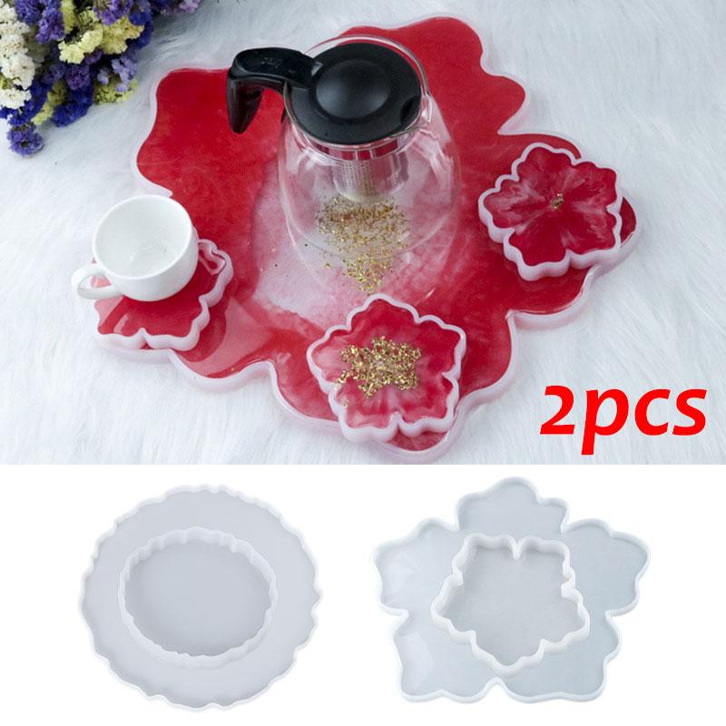 

2x Сакура круглый поднос для чая подставка силиконовая форма для изготовления эпоксидной смолы DIY комплект