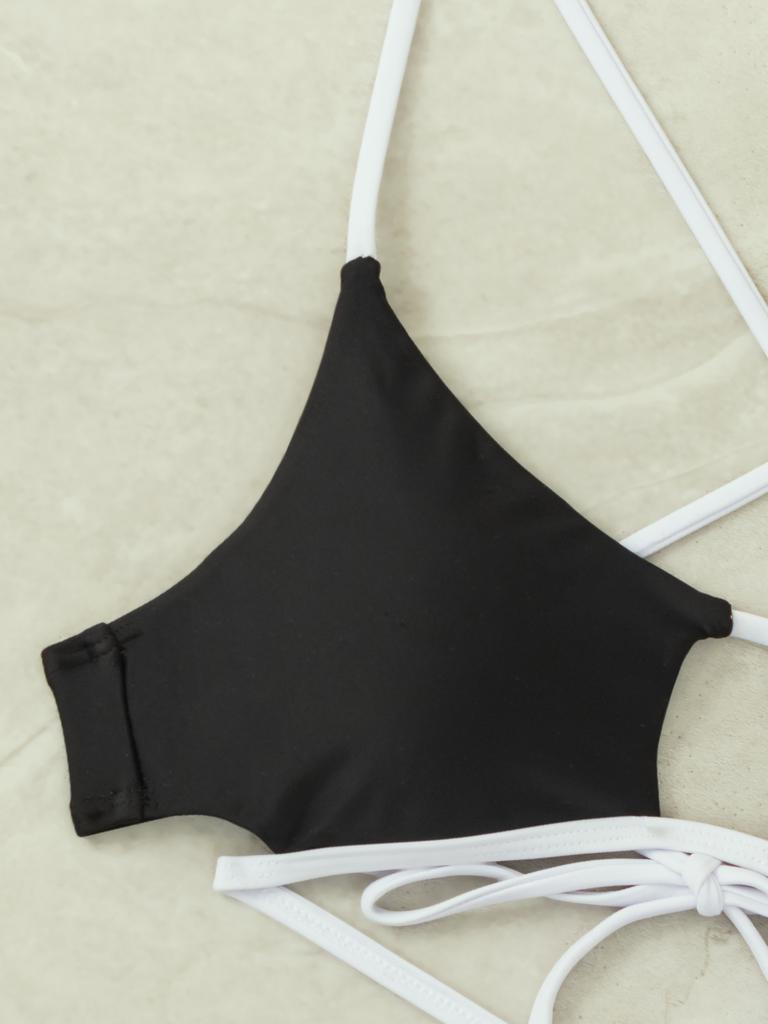 Tanga cu Decupaje și Legături Joase Set Bikini Sexy din Două Piese Elegant Pentru Vacanță