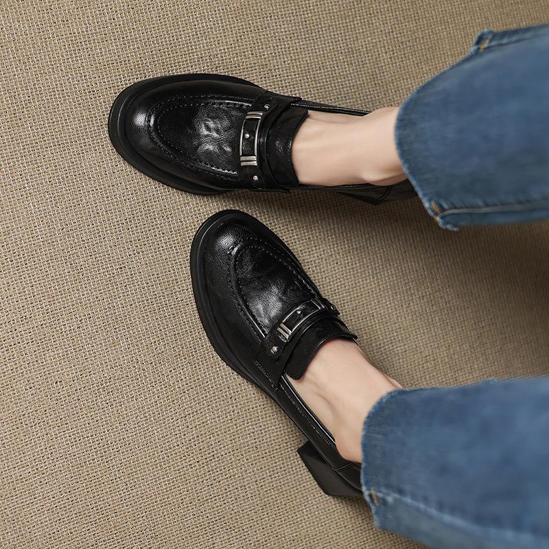 British Style Platform Thick Heel 2025 Autumn New Deep Mouth Single Shoes Commuter High Heel Small Leather Shoes Loafers Women