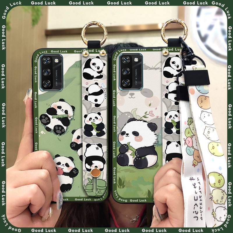 Back Cover Lanyard Phone Case For Blackview A100 Anti-knock Durable Anti-dust Phone Holder Panda Kickstand Soft case